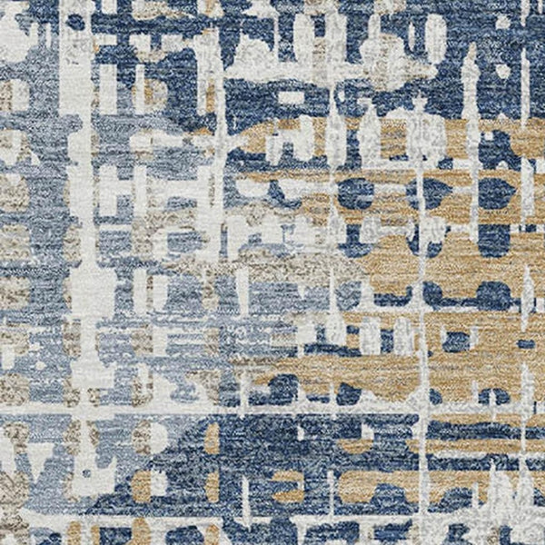 HomeRoots 10' X 14' Navy Blue & Beige Geometric Area Rug – Washable, UV Protected, Stain Resistant & Durable 718394