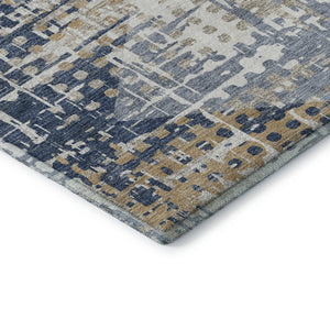 HomeRoots 10' X 14' Navy Blue & Beige Geometric Area Rug – Washable, UV Protected, Stain Resistant & Durable 718394