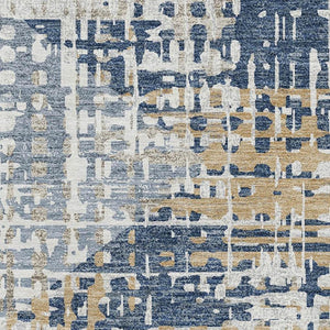 HomeRoots 10' X 14' Navy Blue & Beige Geometric Area Rug – Washable, UV Protected, Stain Resistant & Durable 718394