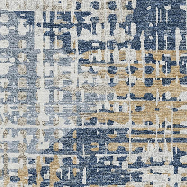 HomeRoots 10' X 14' Navy Blue & Beige Geometric Area Rug – Washable, UV Protected, Stain Resistant & Durable 718394