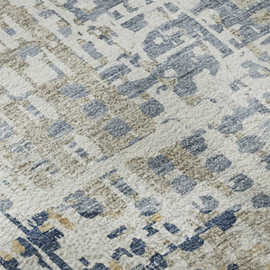 HomeRoots 10' X 14' Navy Blue & Beige Geometric Area Rug – Washable, UV Protected, Stain Resistant & Durable 718394