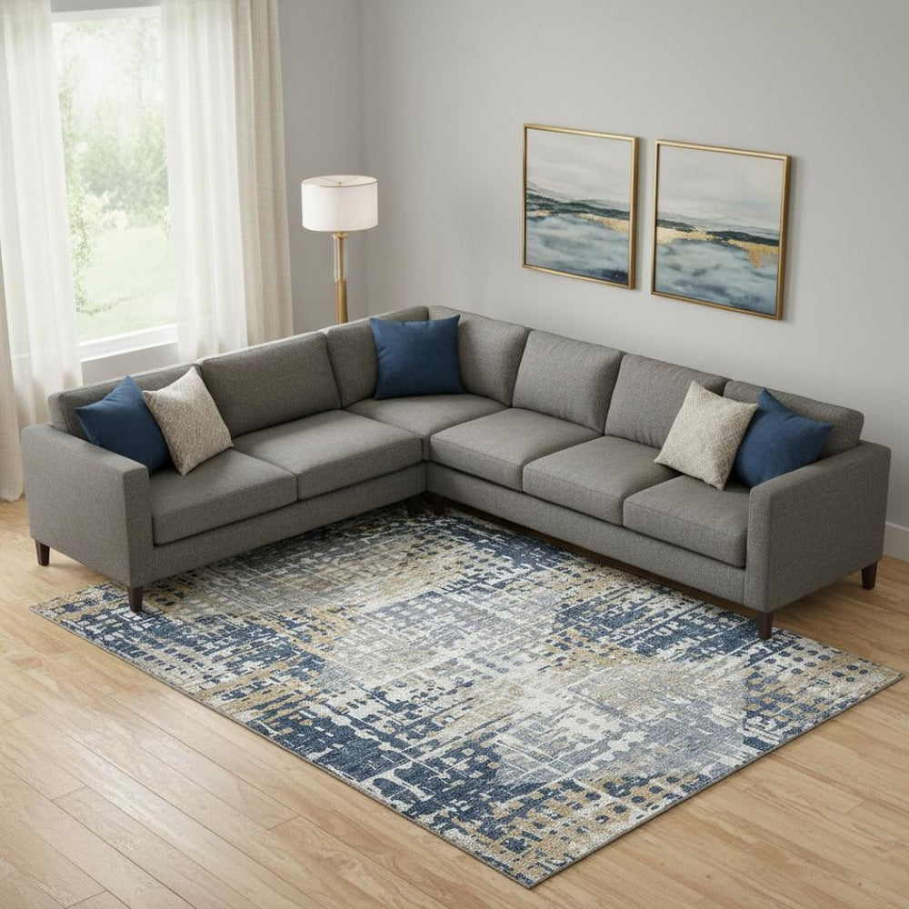 HomeRoots 10' X 14' Navy Blue & Beige Geometric Area Rug – Washable, UV Protected, Stain Resistant & Durable 718394