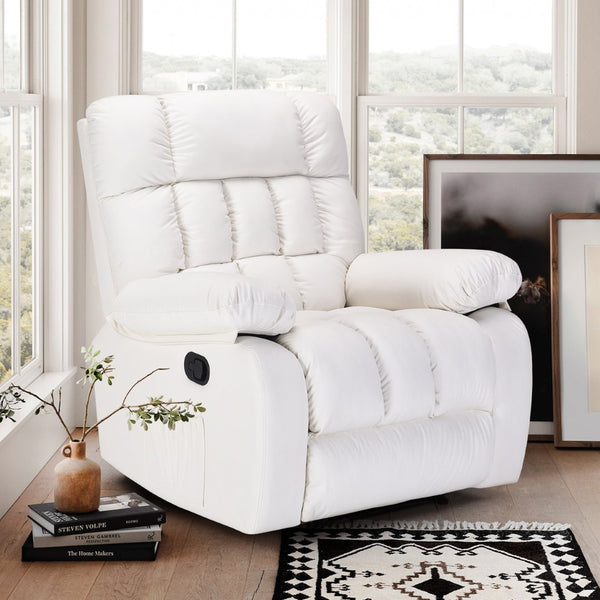English Elm Recliner Rocker Chair Upholstered with Side Pocket and Footrest for Living Room T3623P438638