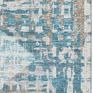 HomeRoots 5' X 8' Teal And Beige Geometric Area Rug - Durable, Washable, UV Protected, Perfect for High-Traffic Spaces 718396