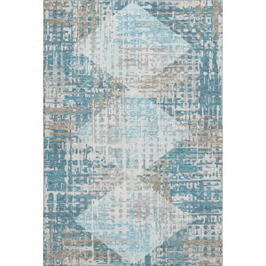HomeRoots 8' Teal and Beige Geometric Round Rug – Washable, UV-Protected, Durable Design for Active Homes 718397