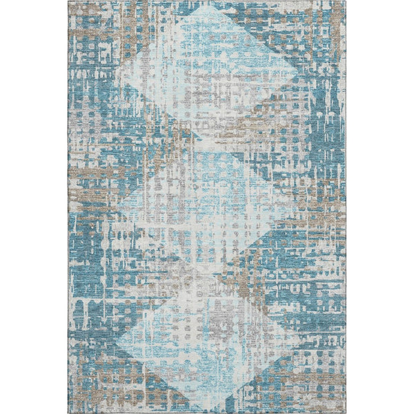 HomeRoots 8' Teal and Beige Geometric Round Rug – Washable, UV-Protected, Durable Design for Active Homes 718397
