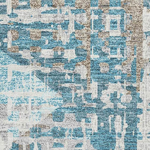 HomeRoots 8' Teal and Beige Geometric Round Rug – Washable, UV-Protected, Durable Design for Active Homes 718397