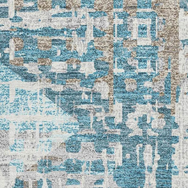 HomeRoots 8' Teal and Beige Geometric Round Rug – Washable, UV-Protected, Durable Design for Active Homes 718397
