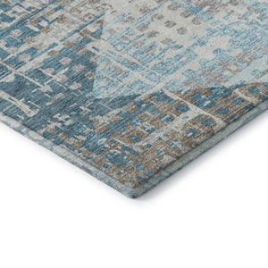HomeRoots 8' Teal and Beige Geometric Round Rug – Washable, UV-Protected, Durable Design for Active Homes 718397