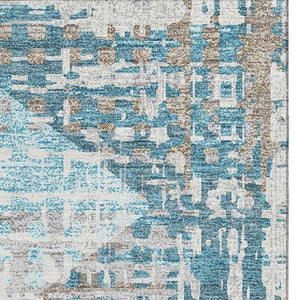 HomeRoots 8' Teal and Beige Geometric Round Rug – Washable, UV-Protected, Durable Design for Active Homes 718397