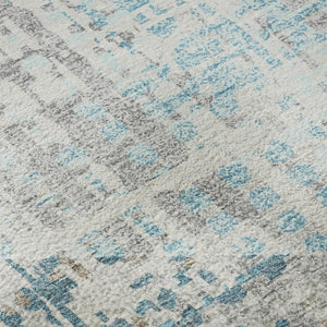 HomeRoots 8' Teal and Beige Geometric Round Rug – Washable, UV-Protected, Durable Design for Active Homes 718397