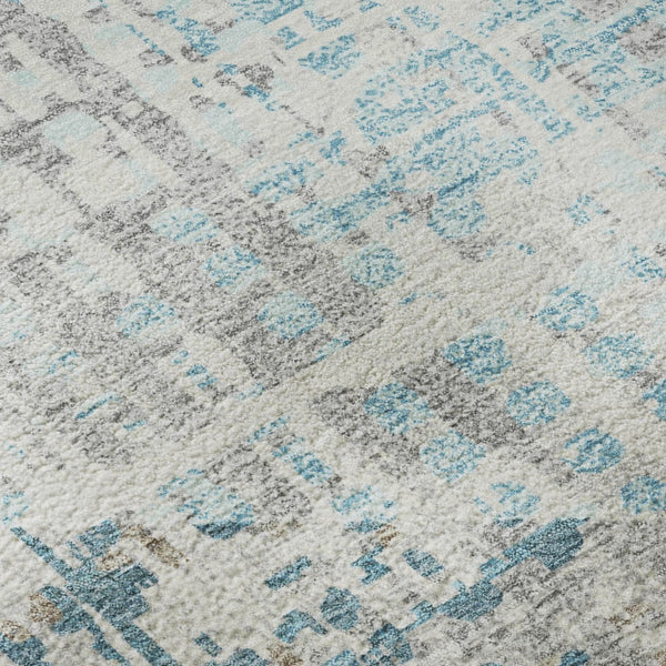 HomeRoots 8' Teal and Beige Geometric Round Rug – Washable, UV-Protected, Durable Design for Active Homes 718397