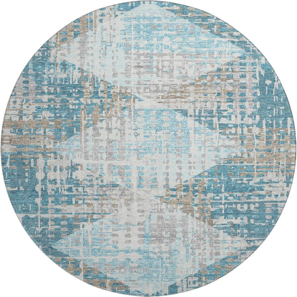 HomeRoots 8' X 10' Teal and Beige Geometric Washable Area Rug with UV Protection for Stylish Home Décor Solutions 718398