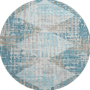 HomeRoots 8' X 10' Teal and Beige Geometric Washable Area Rug with UV Protection for Stylish Home Décor Solutions 718398