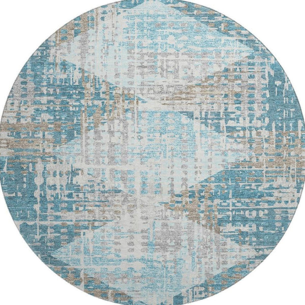 HomeRoots 8' X 10' Teal and Beige Geometric Washable Area Rug with UV Protection for Stylish Home Décor Solutions 718398