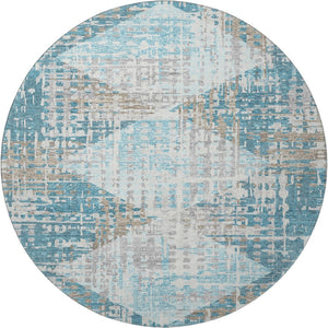 HomeRoots 8' X 10' Teal and Beige Geometric Washable Area Rug with UV Protection for Stylish Home Décor Solutions 718398