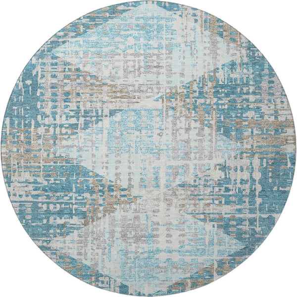 HomeRoots 8' X 10' Teal and Beige Geometric Washable Area Rug with UV Protection for Stylish Home Décor Solutions 718398
