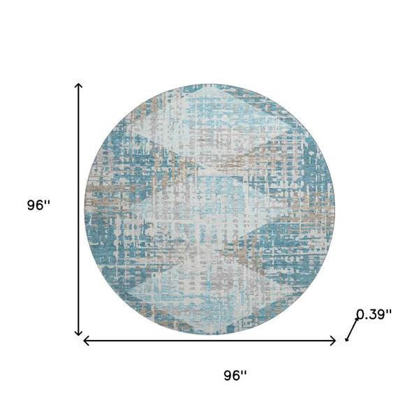 HomeRoots 8' X 10' Teal and Beige Geometric Washable Area Rug with UV Protection for Stylish Home Décor Solutions 718398