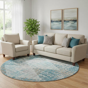 HomeRoots 8' X 10' Teal and Beige Geometric Washable Area Rug with UV Protection for Stylish Home Décor Solutions 718398