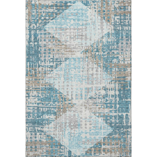 HomeRoots 9' X 12' Teal & Beige Geometric Area Rug - Washable, UV-Protected, Durable for Busy Homes & Pets 718399
