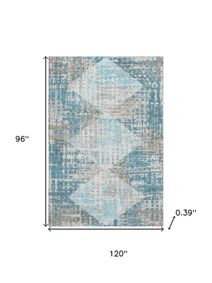 HomeRoots 9' X 12' Teal & Beige Geometric Area Rug - Washable, UV-Protected, Durable for Busy Homes & Pets 718399