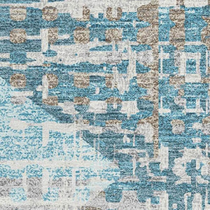 HomeRoots 10' X 14' Teal and Beige Geometric Area Rug - Washable, UV Protected, Durable, Perfect for Families 718400