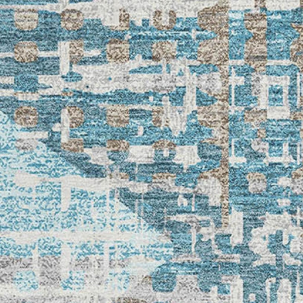 HomeRoots 10' X 14' Teal and Beige Geometric Area Rug - Washable, UV Protected, Durable, Perfect for Families 718400