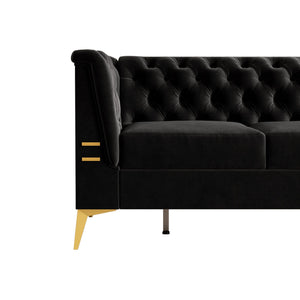 English Elm FX-P83-BK2(SOFA Luxurious Black Velvet 3-Seat Chesterfield Couch with Gold Legs, Tufted, Removable Cushions W576S00077