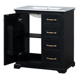 English Elm 30" Bathroom Vanity With Sink, One Package, Black Bathroom Cabinet With Drawers, Solid Frame and Mdf Board