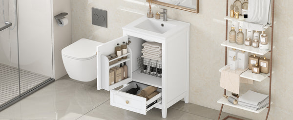 English Elm 20" Modern Bathroom Vanity With Soft-Close Door, Ceramic Sink & Storage Drawer For Small Spaces N725P185452K