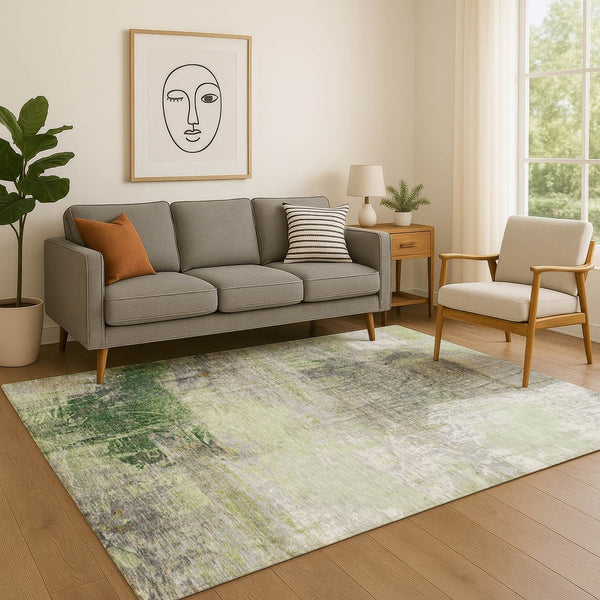 HomeRoots 5' X 8' Sage and Ivory Abstract Washable Area Rug - Durable, UV-Protected, Perfect for Busy Homes! 718402