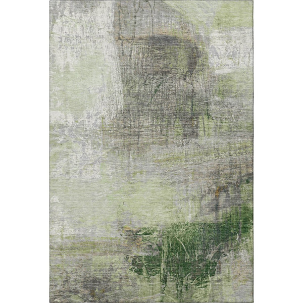 HomeRoots 5' X 8' Sage and Ivory Abstract Washable Area Rug - Durable, UV-Protected, Perfect for Busy Homes! 718402