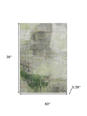 HomeRoots 5' X 8' Sage and Ivory Abstract Washable Area Rug - Durable, UV-Protected, Perfect for Busy Homes! 718402