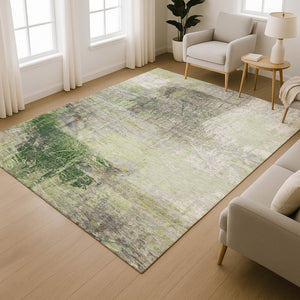 HomeRoots 5' X 8' Sage and Ivory Abstract Washable Area Rug - Durable, UV-Protected, Perfect for Busy Homes! 718402
