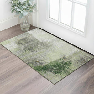 HomeRoots 5' X 8' Sage and Ivory Abstract Washable Area Rug - Durable, UV-Protected, Perfect for Busy Homes! 718402