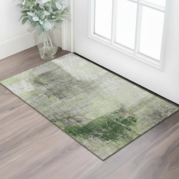 HomeRoots 5' X 8' Sage and Ivory Abstract Washable Area Rug - Durable, UV-Protected, Perfect for Busy Homes! 718402