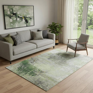 HomeRoots 8' Sage and Ivory Abstract Washable Round Rug - Durable, Stain-Resistant, UV Protected for Busy Homes 718403