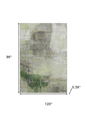 HomeRoots 9' X 12' Sage and Ivory Abstract Washable Area Rug – Durable, Stain-Resistant with UV Protection! 718405