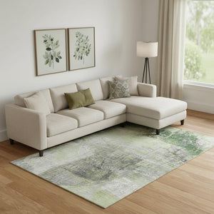 HomeRoots 9' X 12' Sage and Ivory Abstract Washable Area Rug – Durable, Stain-Resistant with UV Protection! 718405