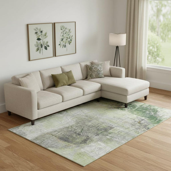 HomeRoots 9' X 12' Sage and Ivory Abstract Washable Area Rug – Durable, Stain-Resistant with UV Protection! 718405