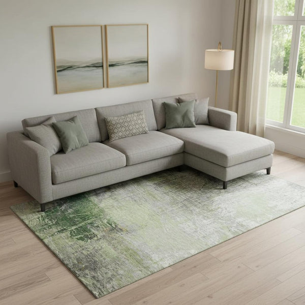 HomeRoots 10' X 14' Sage and Ivory Abstract Area Rug - Washable, UV-Protected, Durable for High-Traffic Spaces 718406