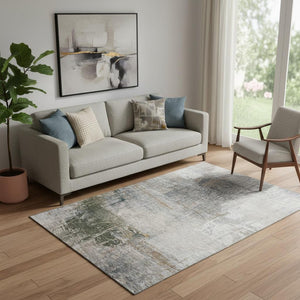 HomeRoots 8' Washable Round Rug in Light Taupe and Gray Abstract Design with UV Protection for Any Room 718409