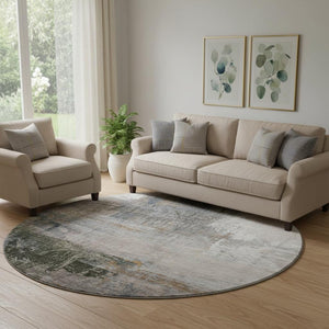 HomeRoots 8' X 10' Stylish Light Taupe & Gray Abstract Washable Area Rug with UV Protection for Homes 718410