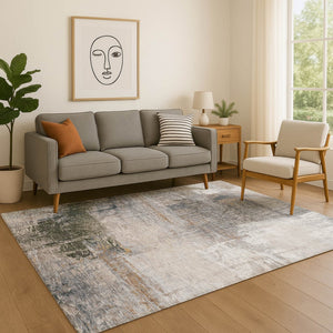 HomeRoots 9' X 12' Light Taupe & Gray Abstract Washable Area Rug - Stylish, Stain-Resistant, UV Protected Home Decor 718411