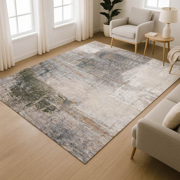 HomeRoots 9' X 12' Light Taupe & Gray Abstract Washable Area Rug - Stylish, Stain-Resistant, UV Protected Home Decor 718411