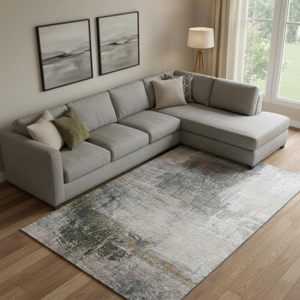 HomeRoots 10' X 14' Washable Light Taupe & Gray Abstract Area Rug with UV Protection for Busy Households 718412