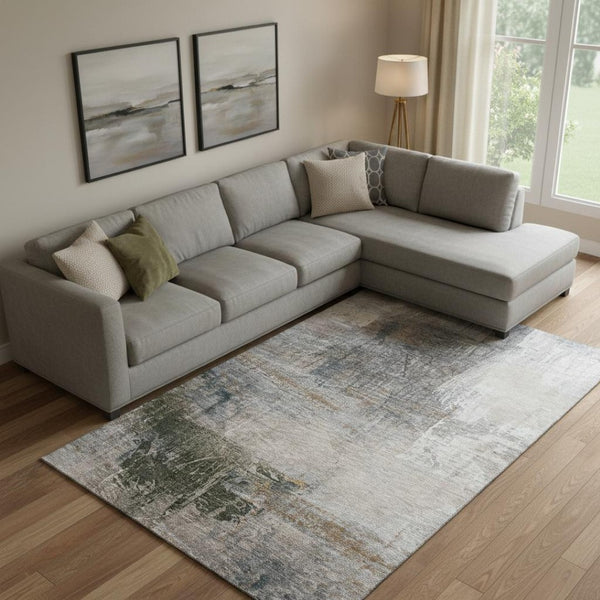 HomeRoots 10' X 14' Washable Light Taupe & Gray Abstract Area Rug with UV Protection for Busy Households 718412