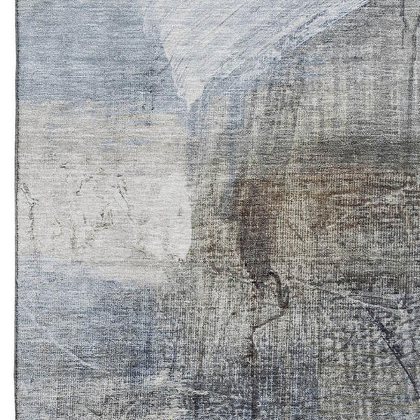 HomeRoots 5' x 8' Sky Blue & Gray Abstract Area Rug - Washable, UV-Protected, Durable for Homes with Kids & Pets 718414