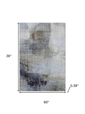 HomeRoots 5' x 8' Sky Blue & Gray Abstract Area Rug - Washable, UV-Protected, Durable for Homes with Kids & Pets 718414