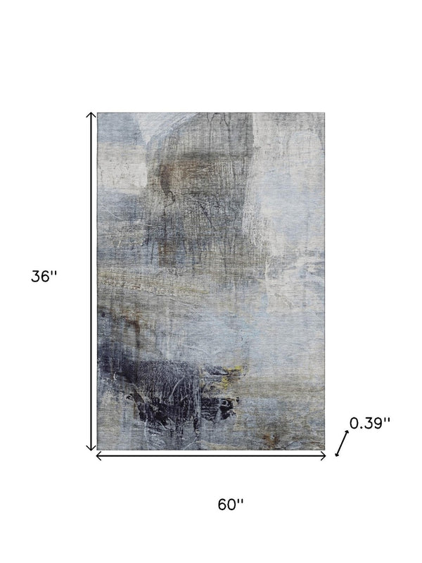 HomeRoots 5' x 8' Sky Blue & Gray Abstract Area Rug - Washable, UV-Protected, Durable for Homes with Kids & Pets 718414
